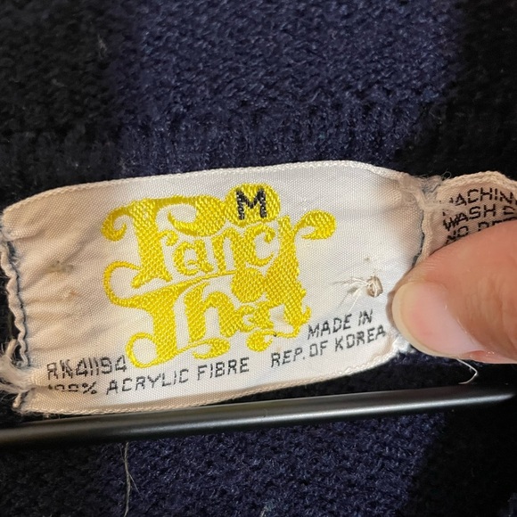 Vintage Fancy That Navy Blue Hooded Cardigan Sweater Size Medium Made In Korea - Picture 2 of 9